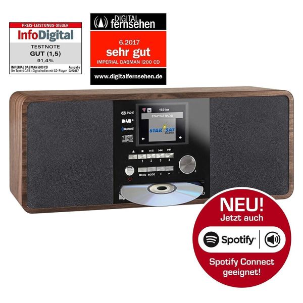 Imperial DABMAN i200 CD Holzoptik Internet DAB+ Radio Stereo Internetradio DAB/UKW WLAN LAN Spotify